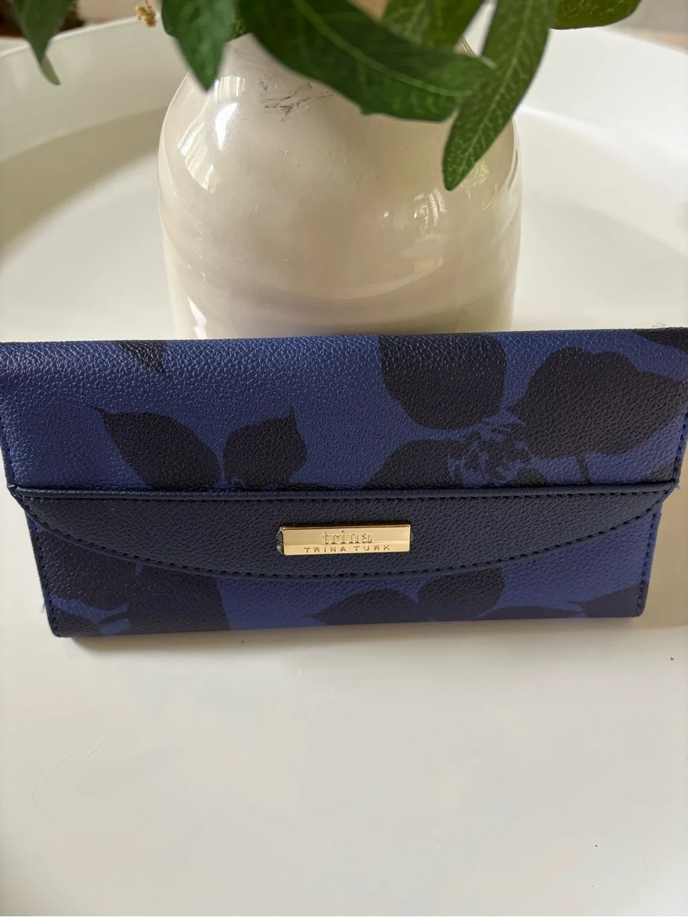 Trina Turk Navy and Royal Blue Floral Envelope Wallet